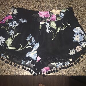 Olivaceous Black and floral Pom Pom shorts